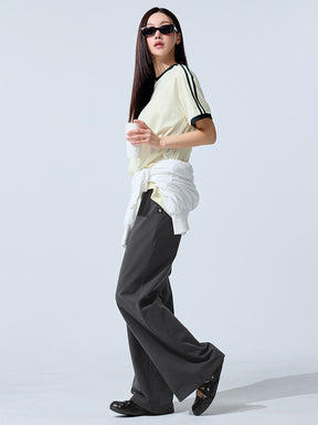 メッシュ 配色ライン ルーズフィット 半袖