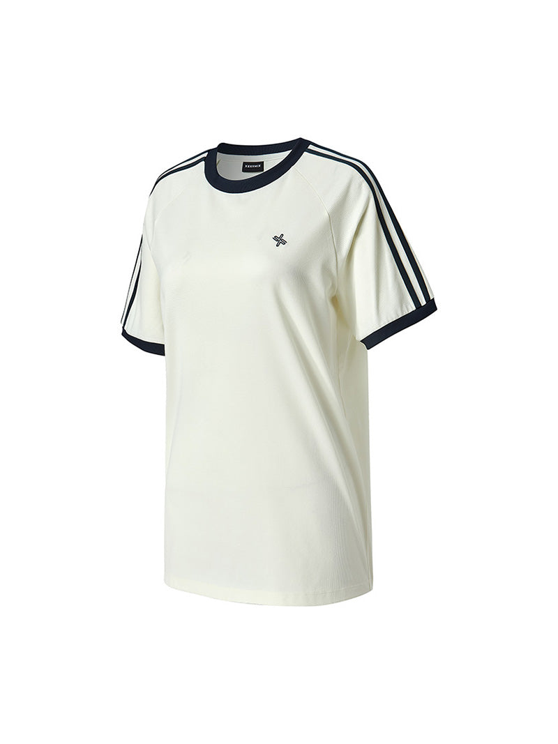 メッシュ 配色ライン ルーズフィット 半袖