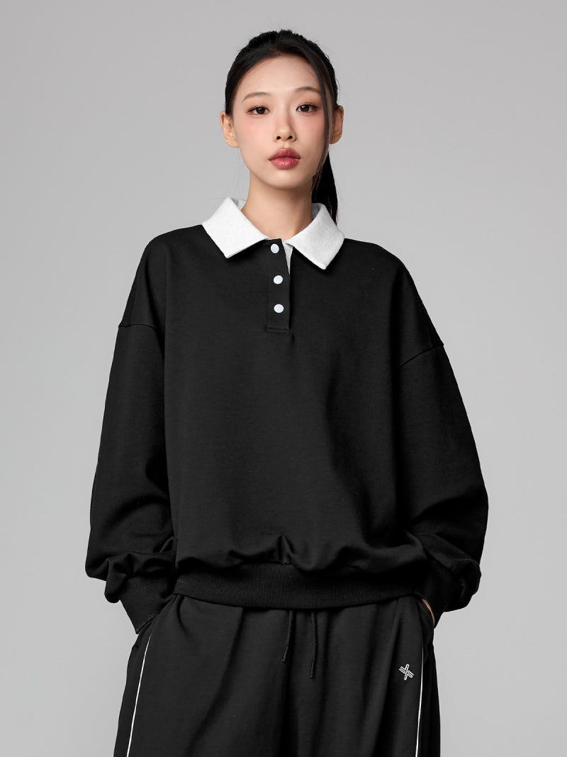 バイカラー 襟付き ルーズフィット スウェット