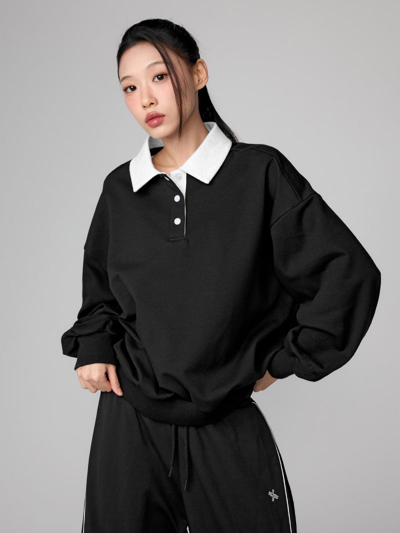 バイカラー 襟付き ルーズフィット スウェット