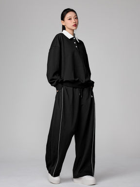 バイカラー 襟付き ルーズフィット スウェット