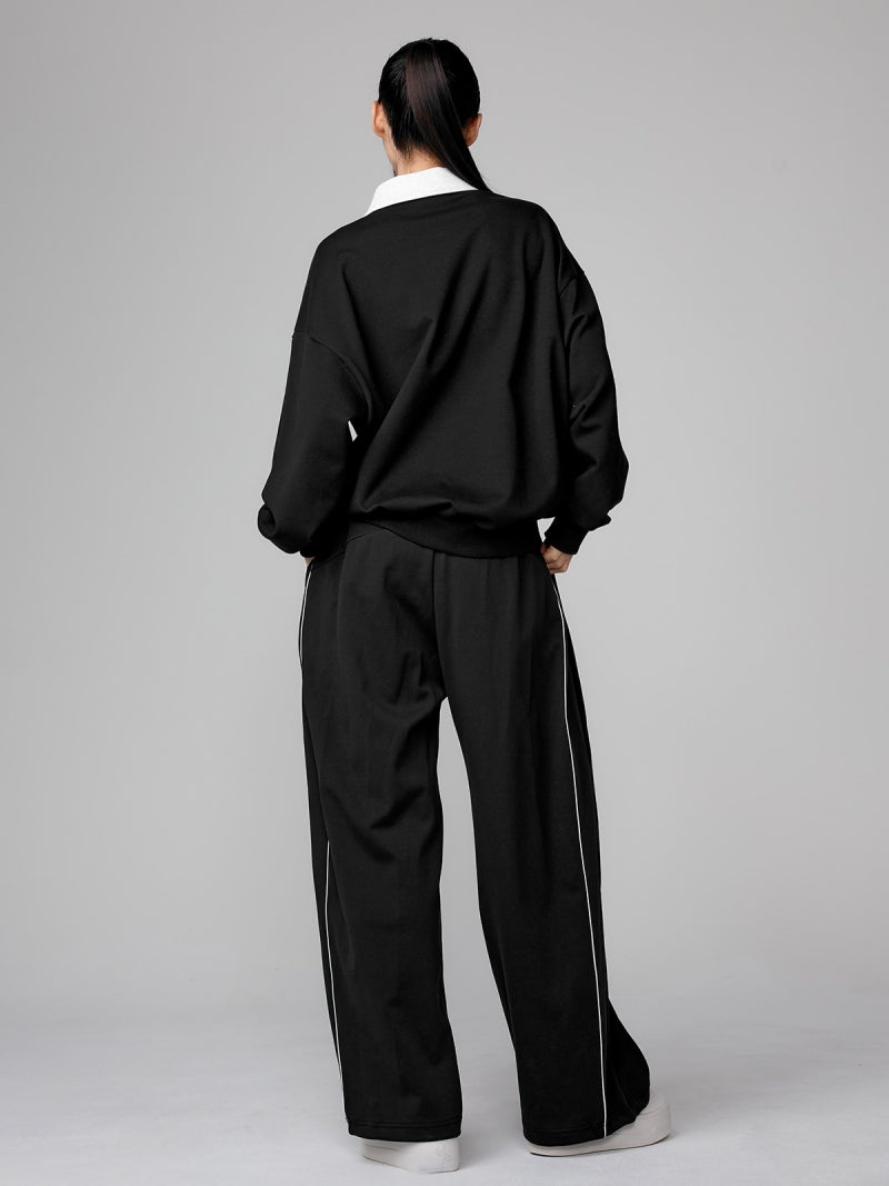 バイカラー 襟付き ルーズフィット スウェット