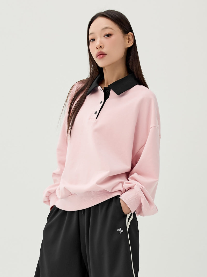 バイカラー 襟付き ルーズフィット スウェット