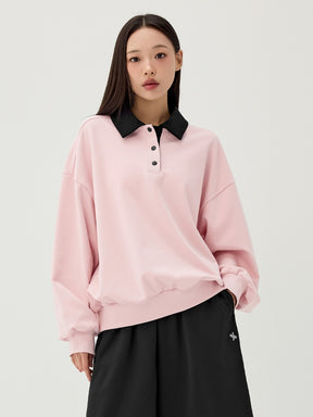 バイカラー 襟付き ルーズフィット スウェット