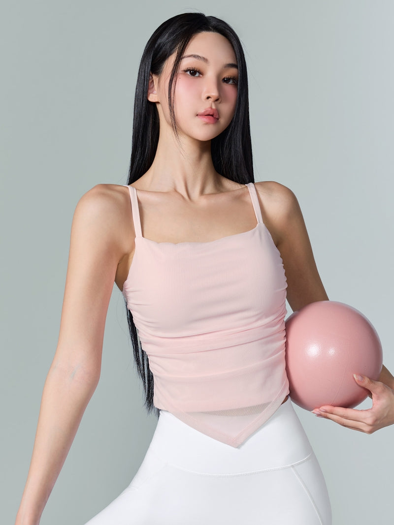 アシンメトリー メッシュMIX クロップ丈 ブラトップ