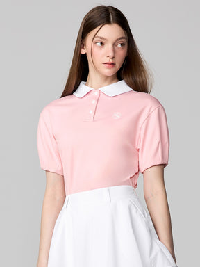 ラウンド 配色襟 ポロ 半袖
