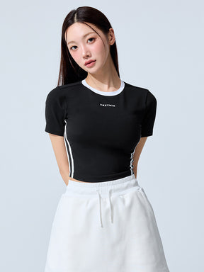 スポーティ トラックライン クロップ丈 半袖