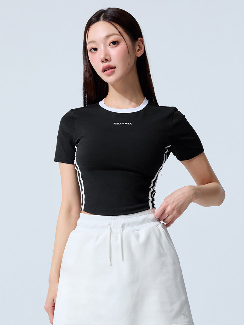 スポーティ トラックライン クロップ丈 半袖