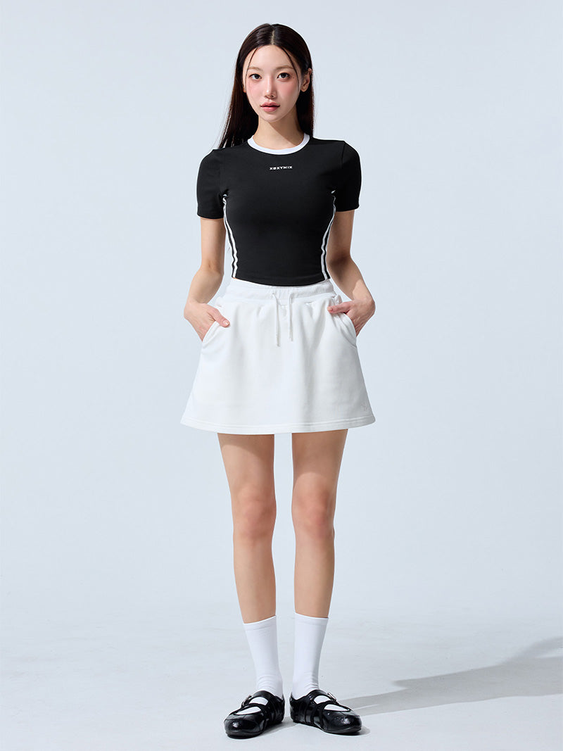 スポーティ トラックライン クロップ丈 半袖