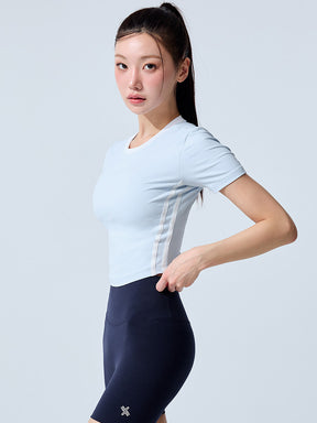 スポーティ トラックライン クロップ丈 半袖