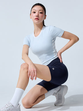 スポーティ トラックライン クロップ丈 半袖