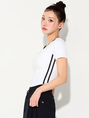 スポーティ トラックライン クロップ丈 半袖