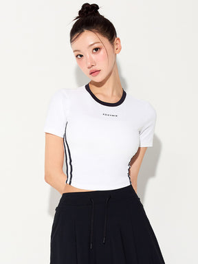 スポーティ トラックライン クロップ丈 半袖