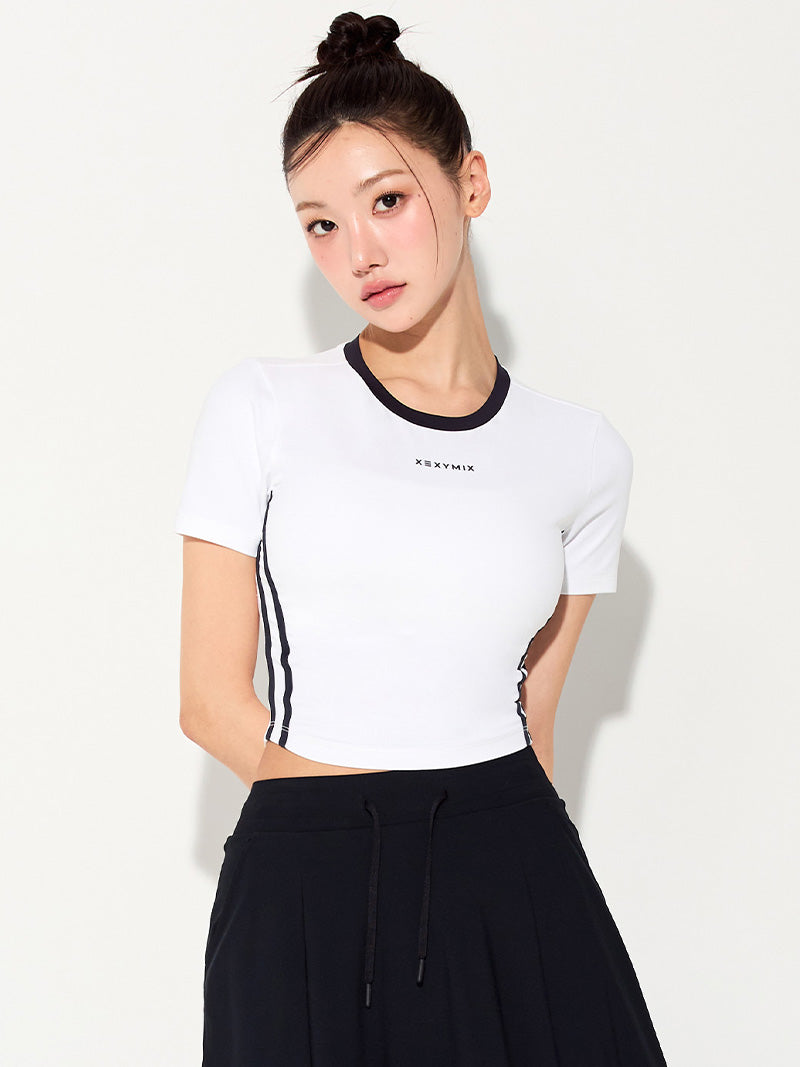 スポーティ トラックライン クロップ丈 半袖