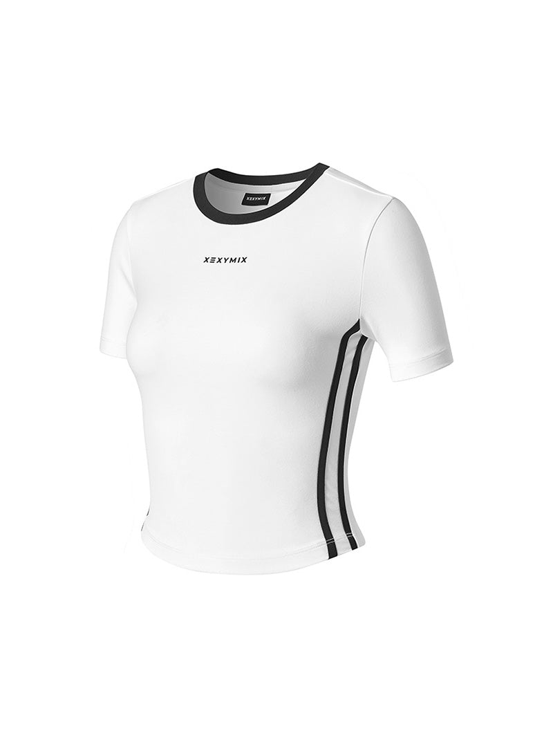 スポーティ トラックライン クロップ丈 半袖