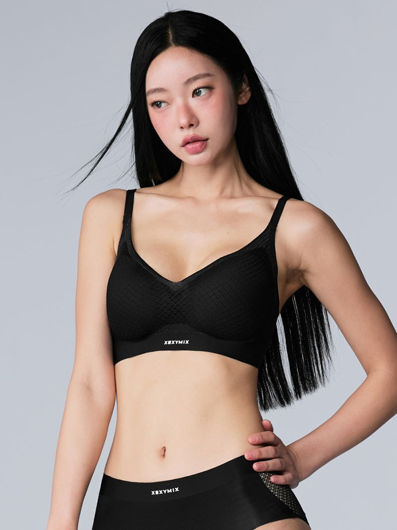 シア レースミックス ノンワイヤー ホック付き ブラ (単品)