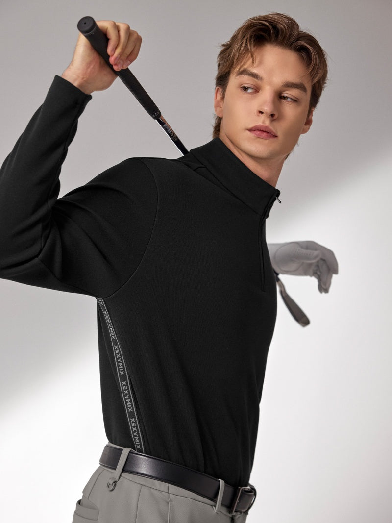 ロゴ入りライン ハーフジップアップ 長袖