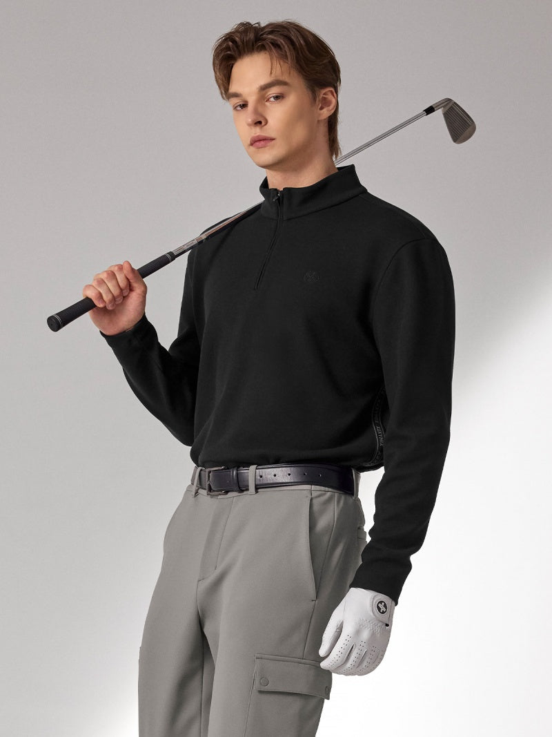 ロゴ入りライン ハーフジップアップ 長袖