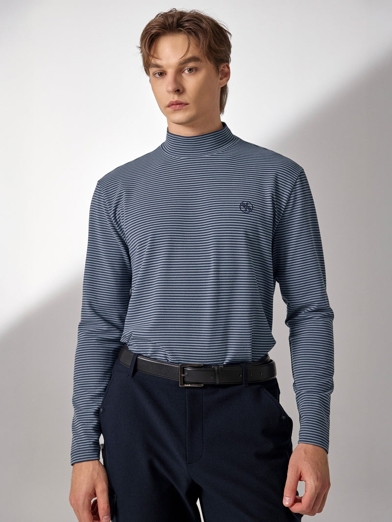 ボーダー モックネック 長袖