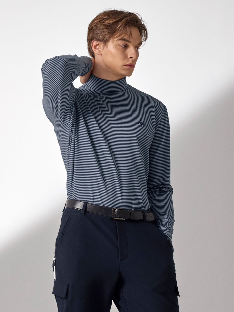 ボーダー モックネック 長袖