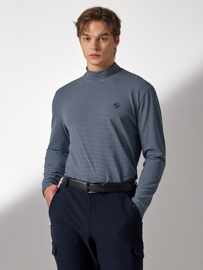 ボーダー モックネック 長袖