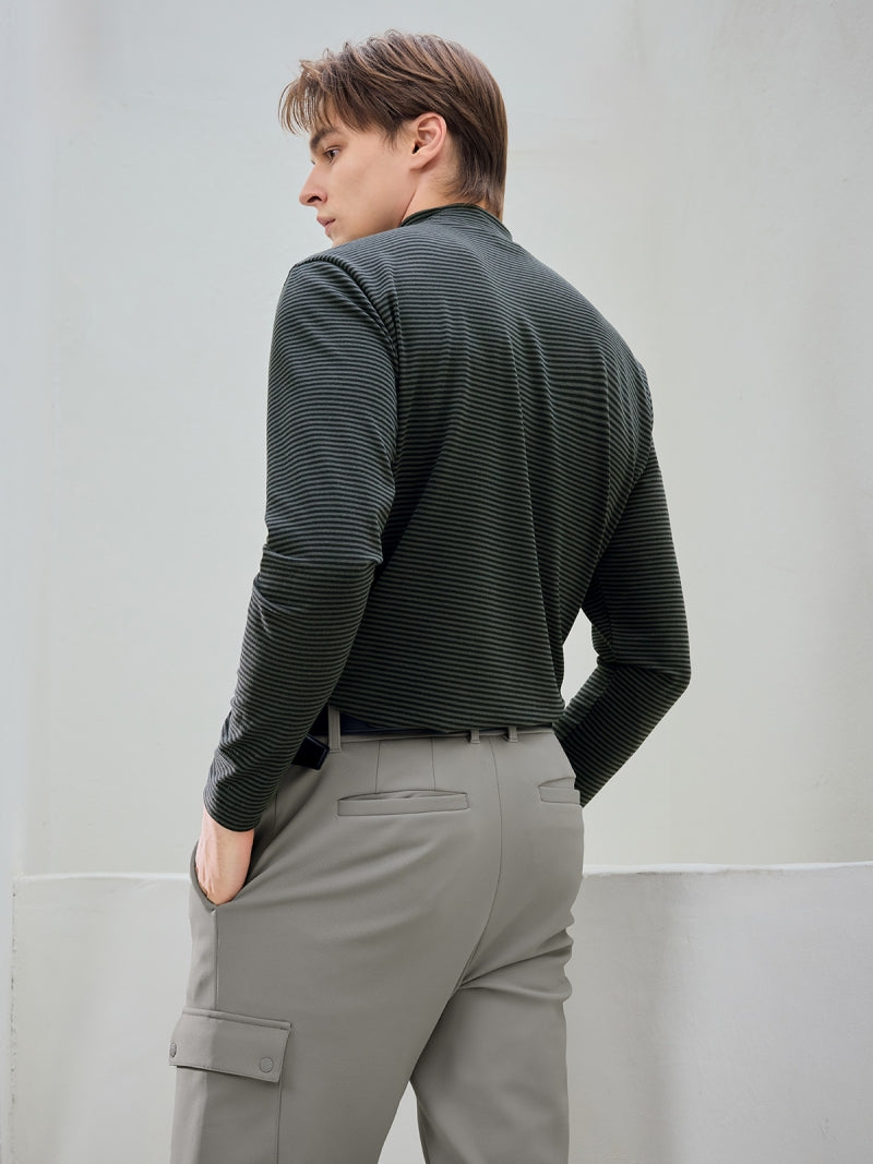 ボーダー モックネック 長袖