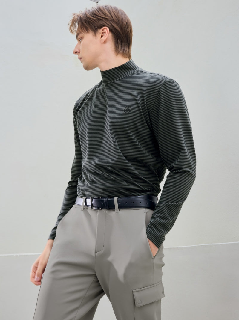 ボーダー モックネック 長袖