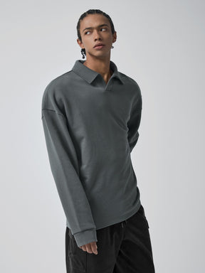 オープンカラー スウェットシャツ