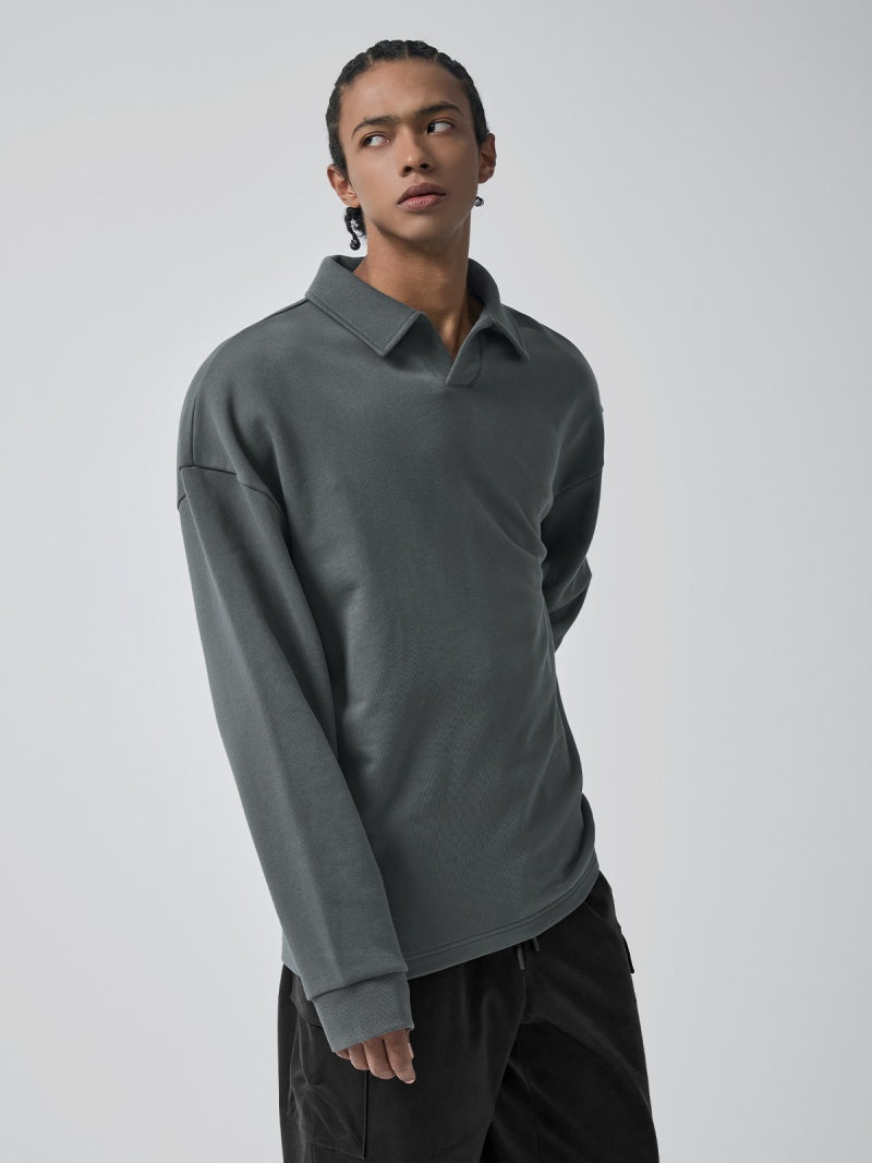 オープンカラー スウェットシャツ