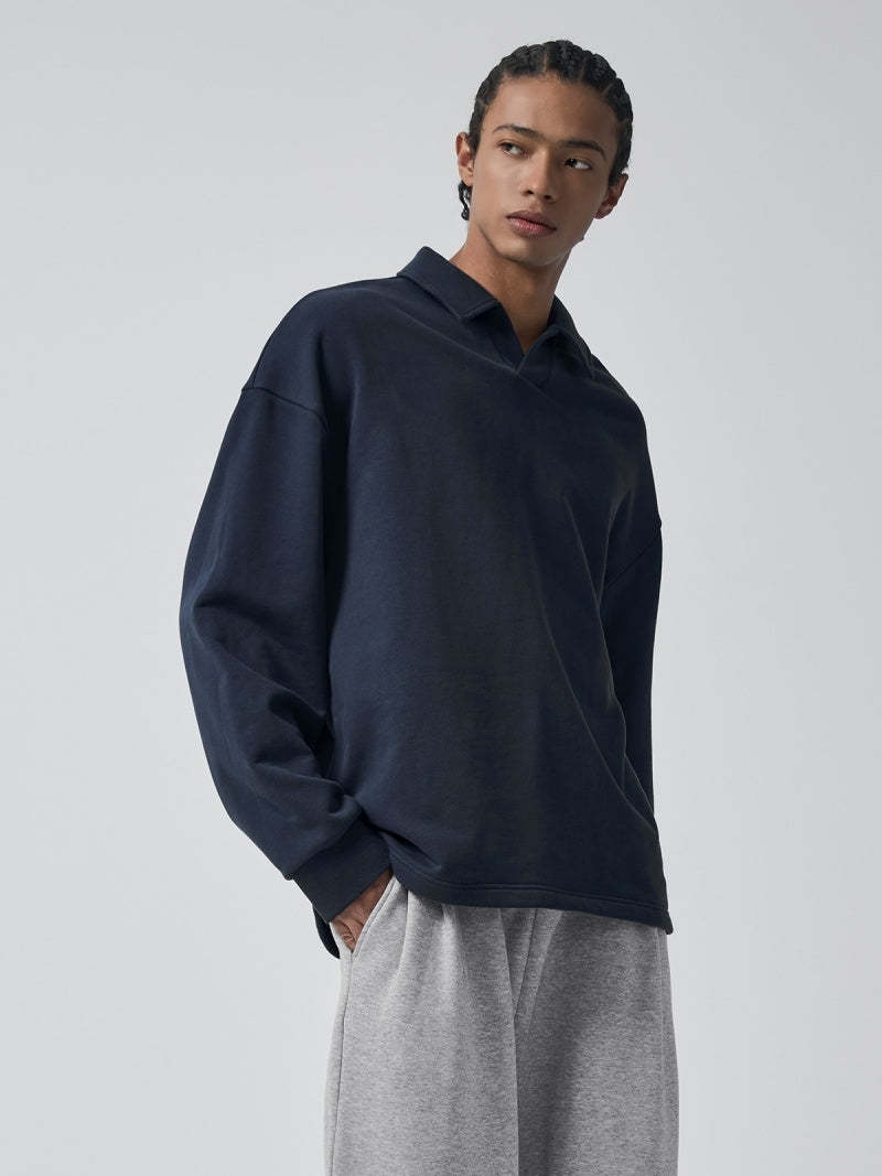 オープンカラー スウェットシャツ