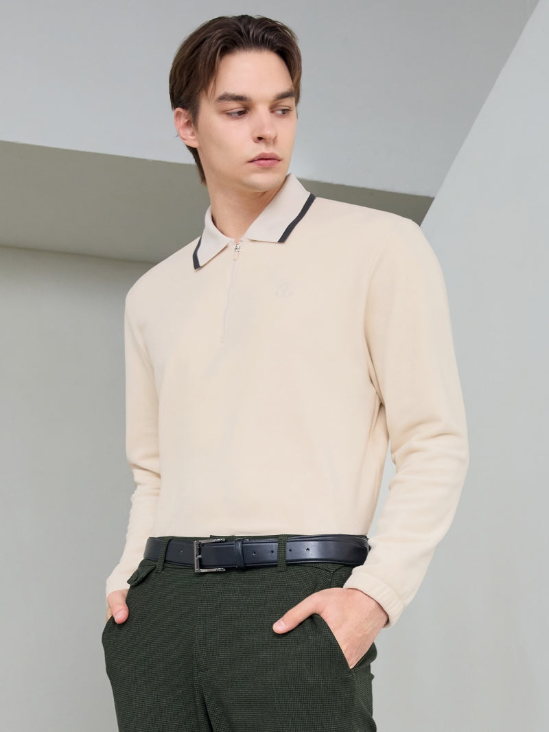 フリース ハーフジップアップ 襟付き 長袖