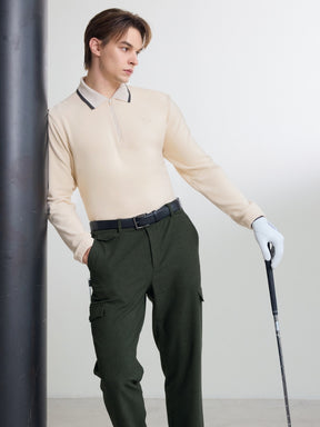 フリース ハーフジップアップ 襟付き 長袖