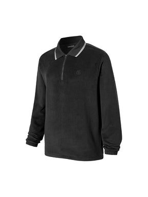 フリース ハーフジップアップ 襟付き 長袖