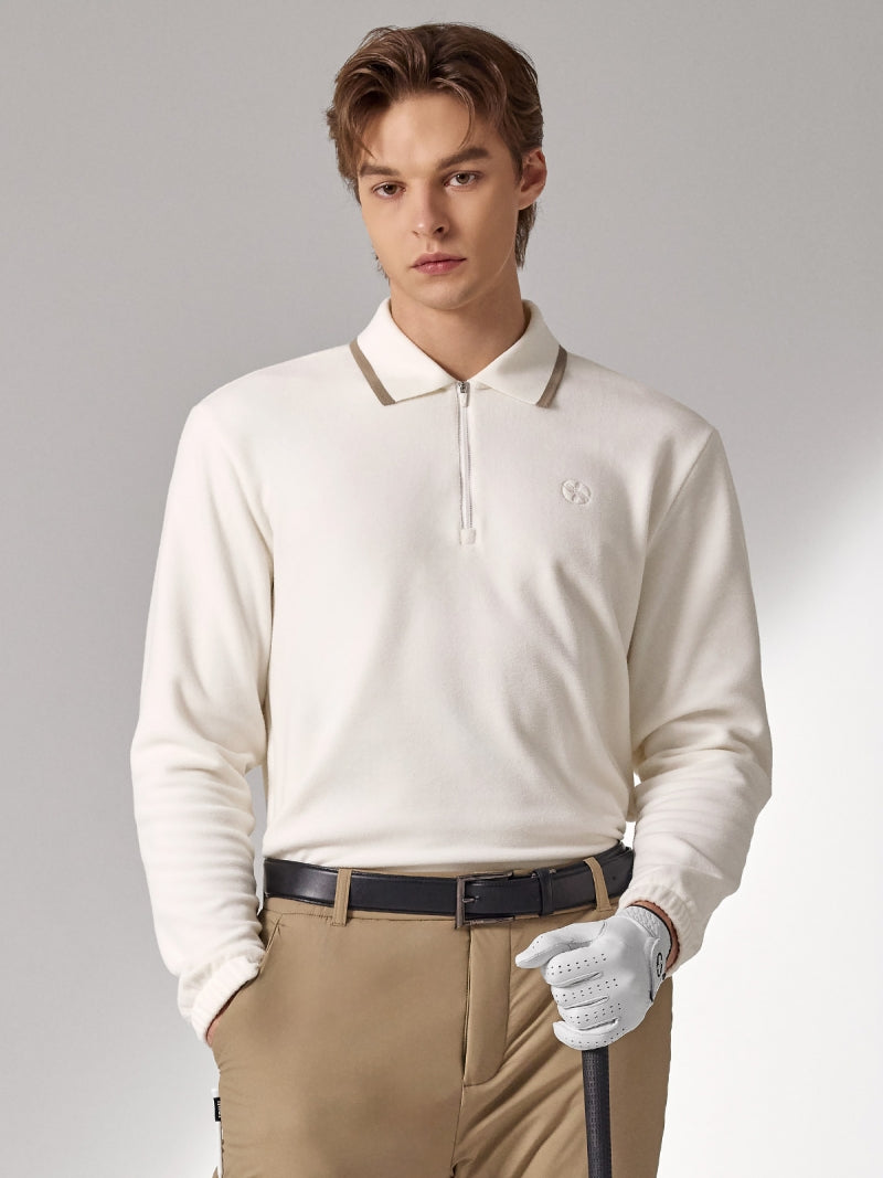 フリース ハーフジップアップ 襟付き 長袖