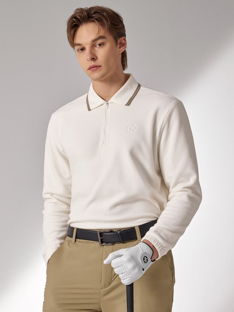 フリース ハーフジップアップ 襟付き 長袖