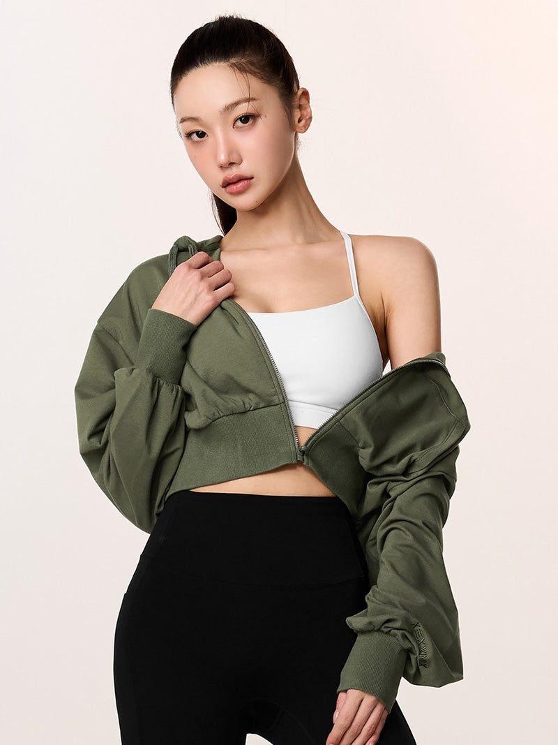 XTFHJ01J1 スムースタッチ クロップド丈 パーカー ジップアップ