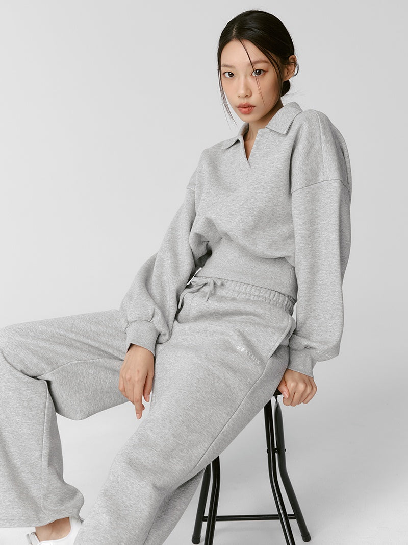 XTFMT11J3 裏起毛 コットン混 オープンカラー クロップド丈 トレーナー (単品)