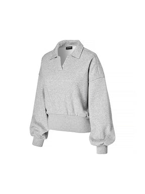 XTFMT11J3 裏起毛 コットン混 オープンカラー クロップド丈 トレーナー (単品)