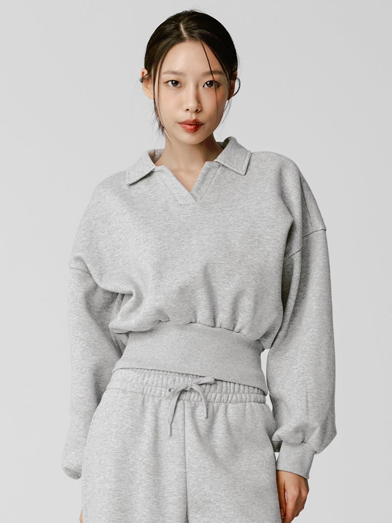 XTFMT11J3 裏起毛 コットン混 オープンカラー クロップド丈 トレーナー (単品)