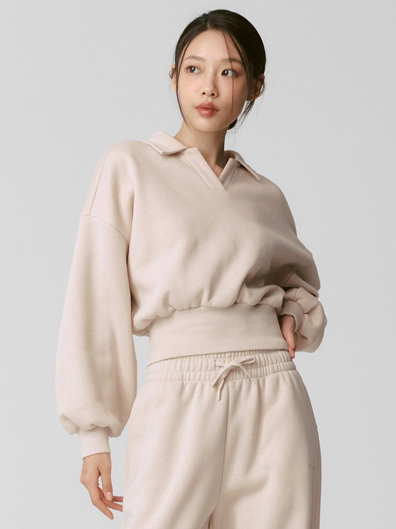 XTFMT11J3 裏起毛 コットン混 オープンカラー クロップド丈 トレーナー (単品)