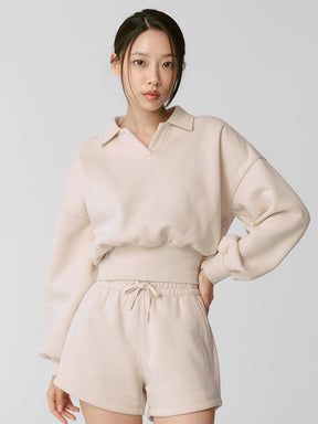 XTFMT11J3 裏起毛 コットン混 オープンカラー クロップド丈 トレーナー (単品)