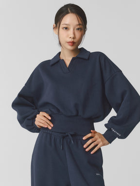XTFMT11J3 裏起毛 コットン混 オープンカラー クロップド丈 トレーナー (単品)