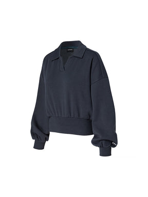 XTFMT11J3 裏起毛 コットン混 オープンカラー クロップド丈 トレーナー (単品)
