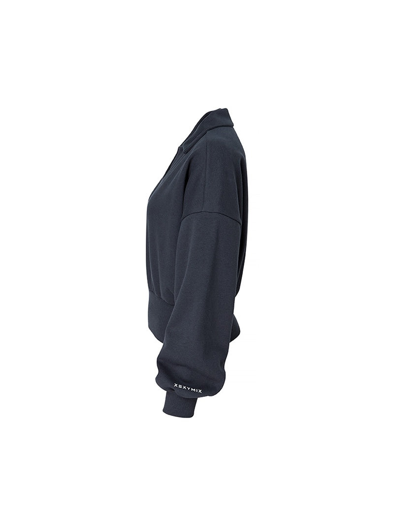 XTFMT11J3 裏起毛 コットン混 オープンカラー クロップド丈 トレーナー (単品)