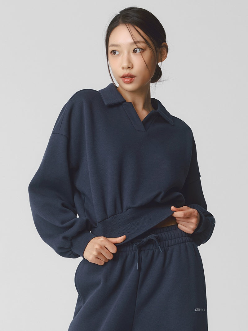 XTFMT11J3 裏起毛 コットン混 オープンカラー クロップド丈 トレーナー (単品)