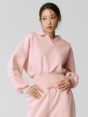 XTFMT11J3 裏起毛 コットン混 オープンカラー クロップド丈 トレーナー (単品)