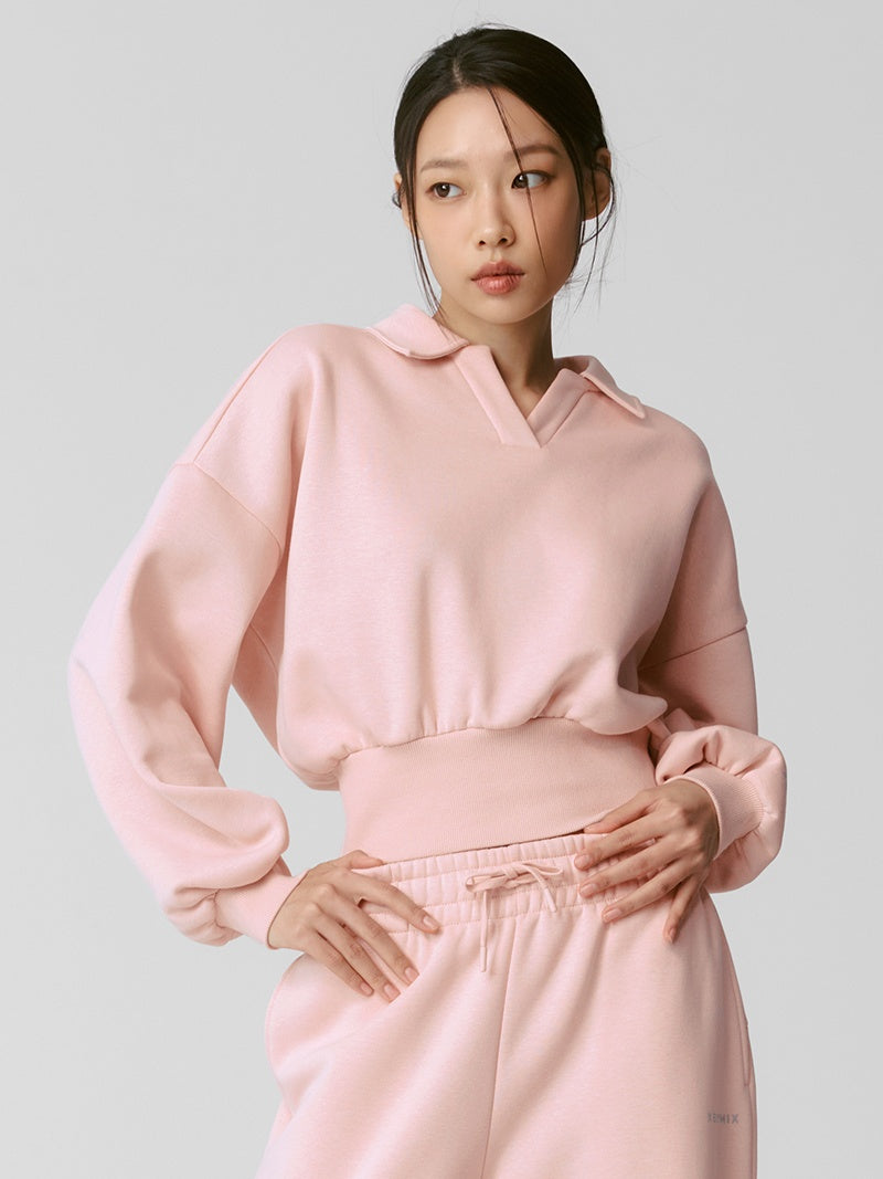 XTFMT11J3 裏起毛 コットン混 オープンカラー クロップド丈 トレーナー (単品)