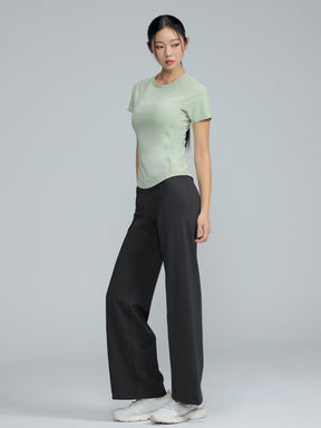 コンフォートファイン ピンタック入り ワイドパンツ ショート丈 & ロング丈