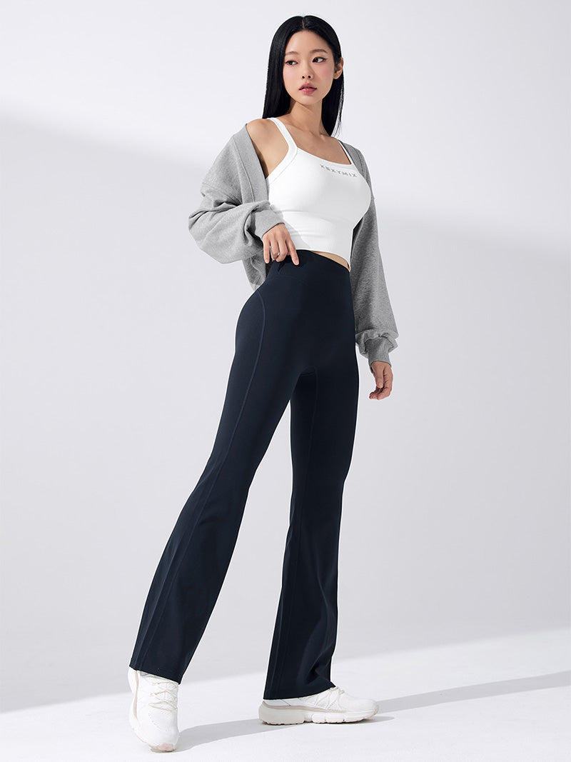 【裏起毛】BLACK LABEL シグネチャー パワーライズ フレアレギンス ショート丈&ロング丈